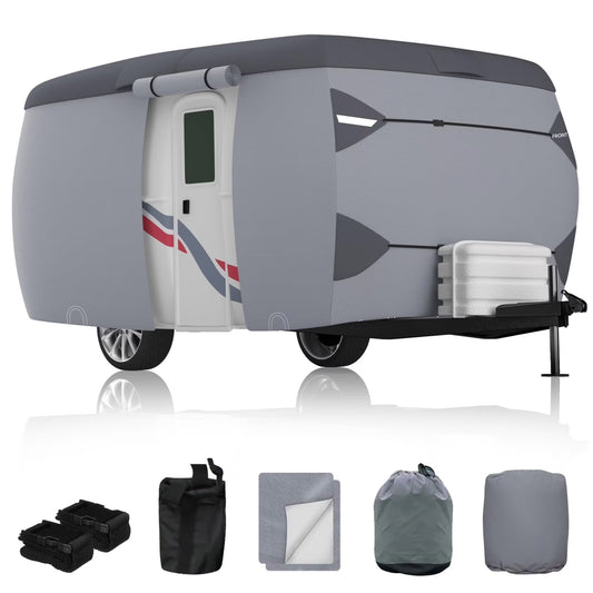 Fiberglass Travel Trailer Cover for 11'-13' 88" Wide Camper Cover 7 Layers Top RV Cover Windproof Strap Adhesive Repair Patches