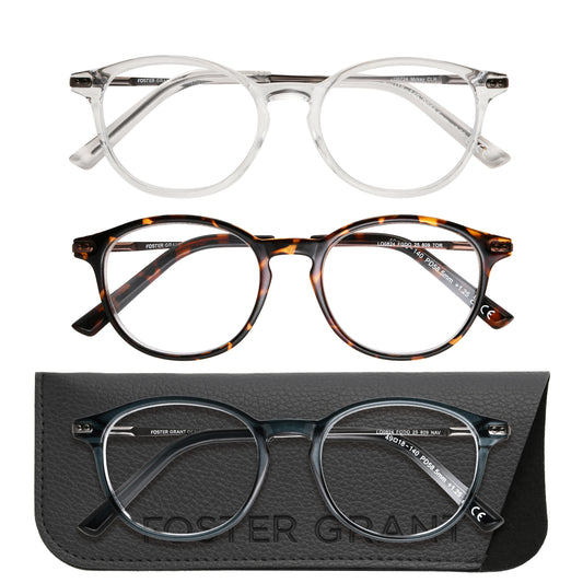 Design Optics by Foster Grant #809 Classic Plastic Round Reading Glasses, 3-pack