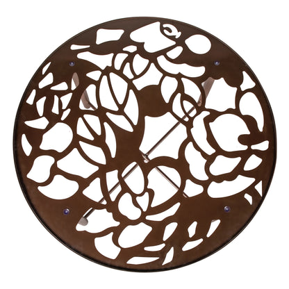 LeisureMod Dining Table in Aluminum with Tempered Glass Top and Floral Cutout Design Painted Finish Indoor and Outdoor Use for Modern Home, Patio, Backyard, Living Room Devon Collection in Brown