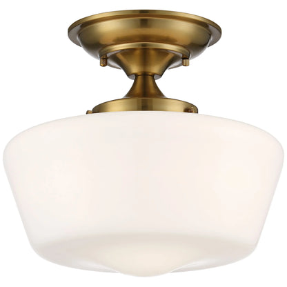 Regency Hill Rustic Farmhouse Ceiling Light Semi Flush Mount Fixture 12" Wide Soft Gold Opal White Glass for Bedroom Kitchen Living Room Hallway House