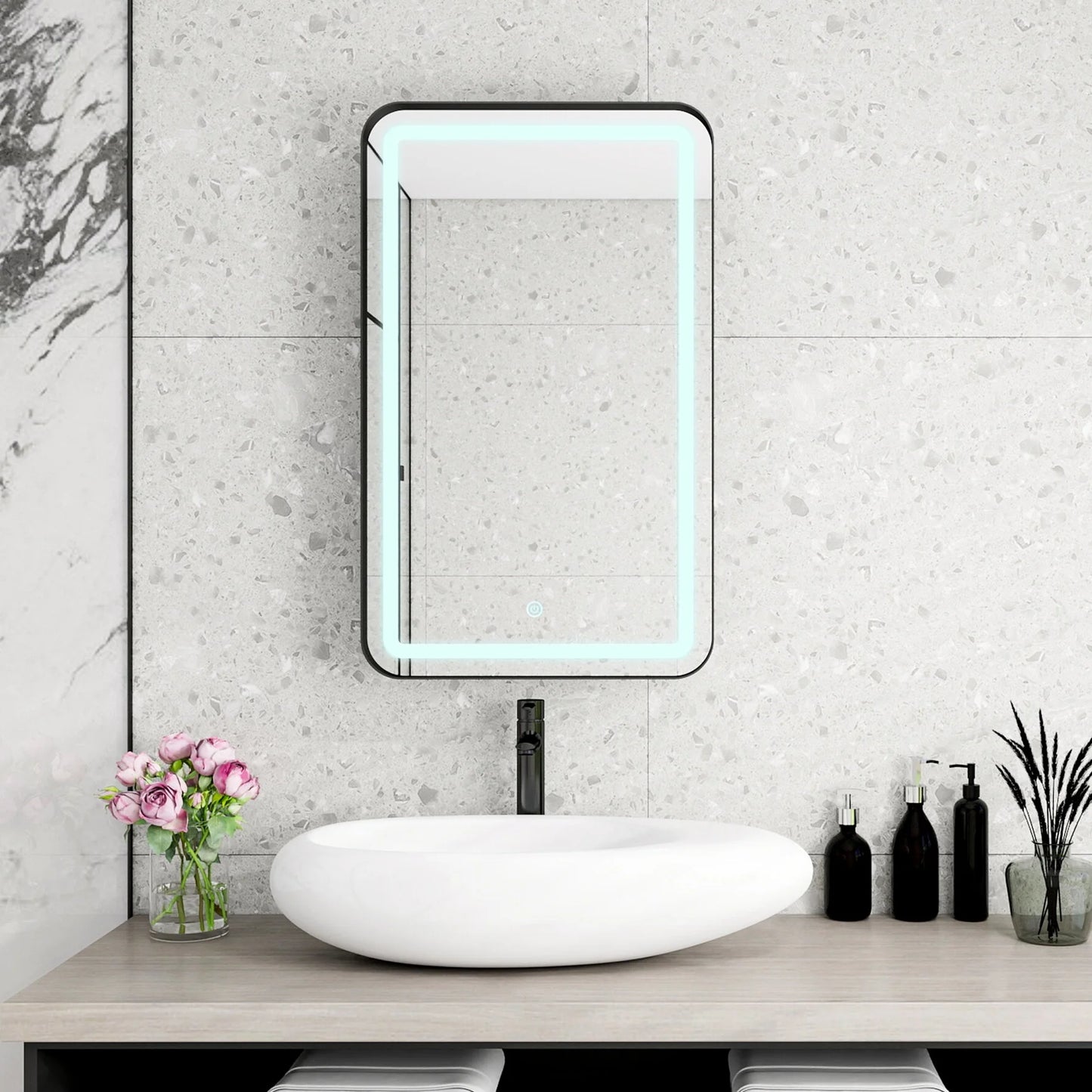 34-Inch Black Medicine Cabinet with Mirror, Wall-Mounted Bathroom Storage with Adjustable Glass Shelves & LED Lighting, Recessed or Surface Mount Design for Space-Saving Organization
