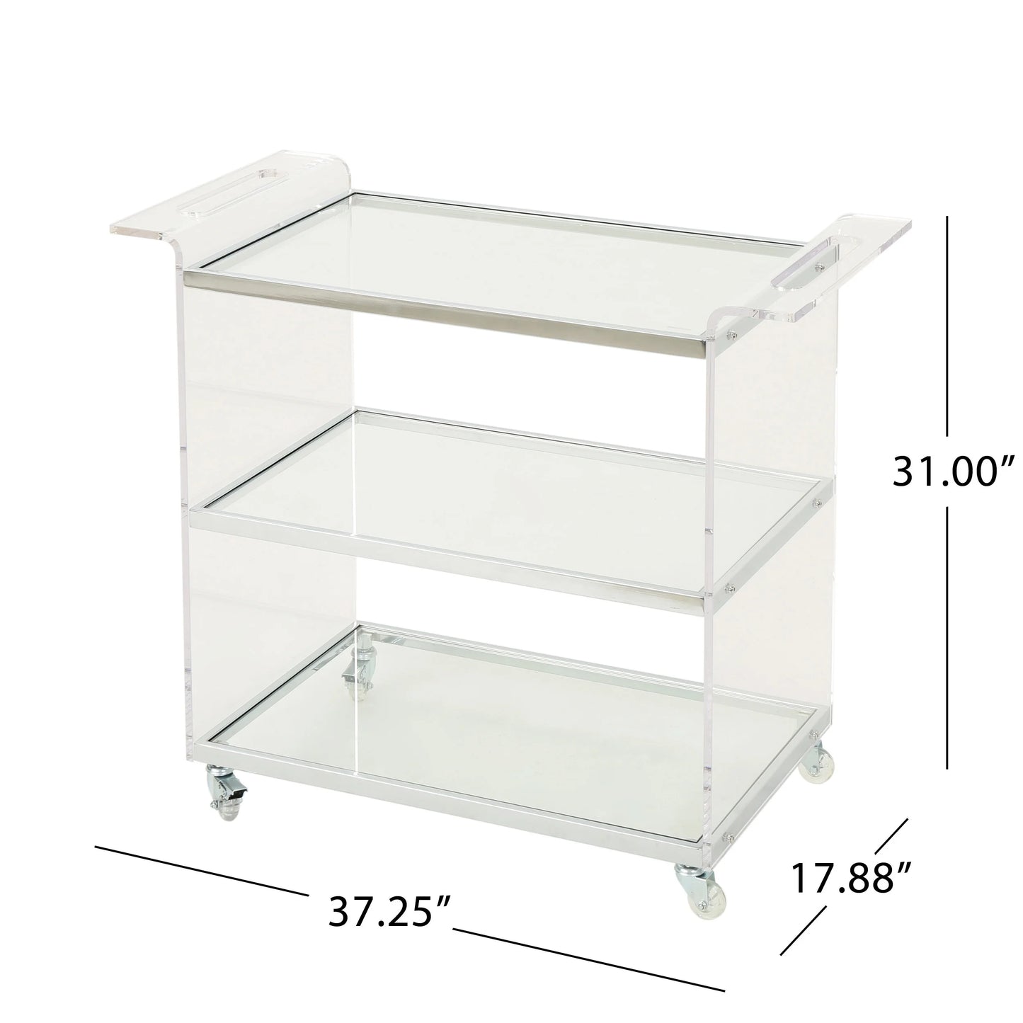 GDF Studio Dax Modern Glam Tempered Glass 3 Tiered Bar Cart, Clear