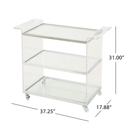 GDF Studio Dax Modern Glam Tempered Glass 3 Tiered Bar Cart, Clear
