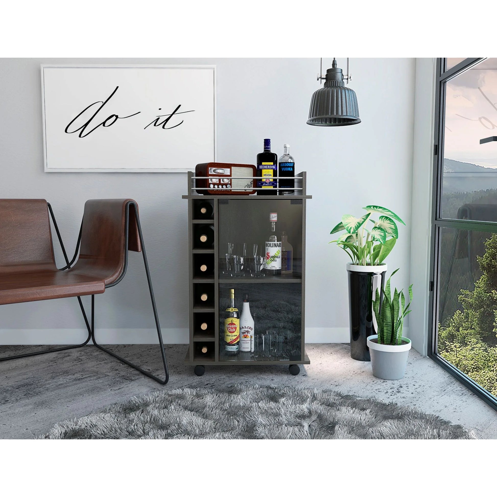 TUHOME Dukat Kitchen Bar Cart with Glass Door, Espresso
