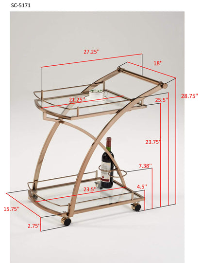 Kings Brand Furniture Metal Rolling Bar Kitchen Serving Cart with 2 Glass Shelves and Wine Holders, Gold
