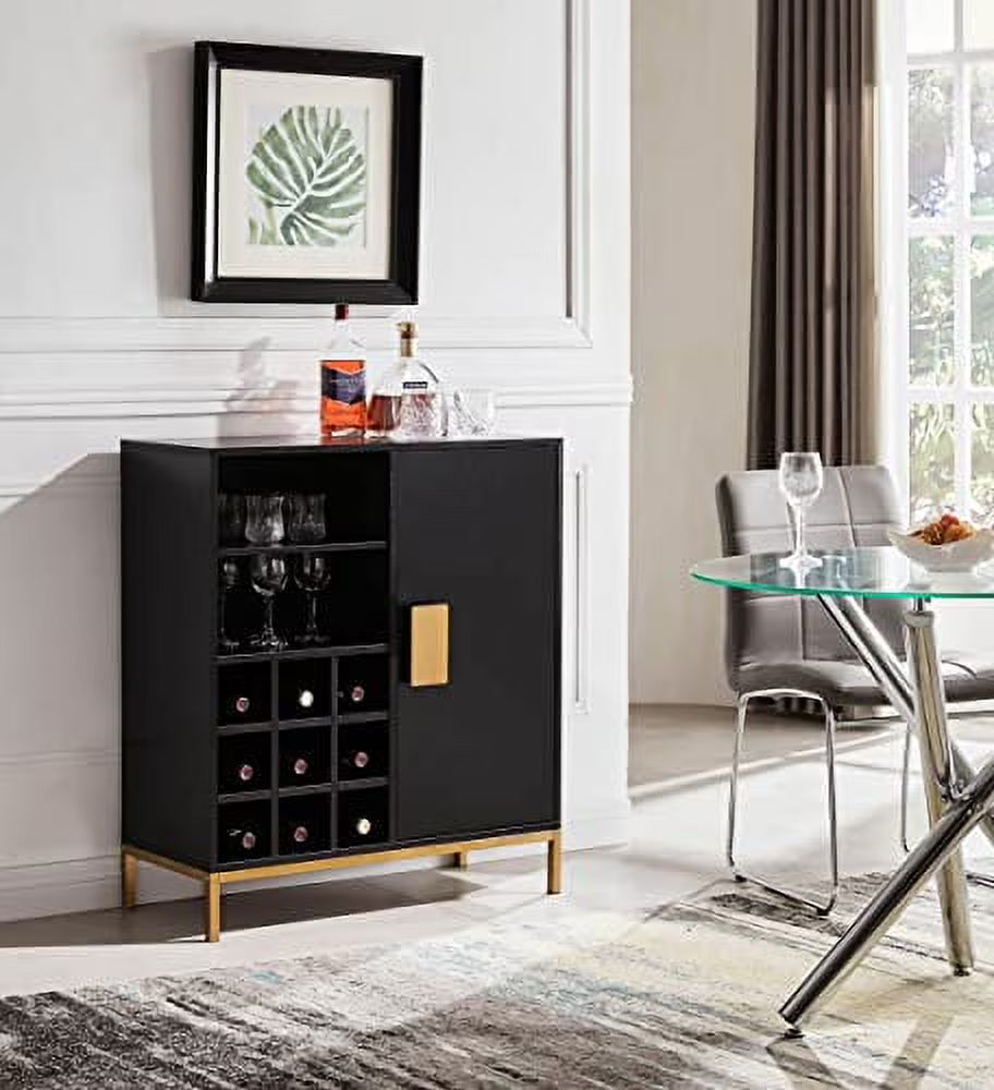 Kings Brand Furniture - Grant Buffet Bar Liquor Cabinet with Wine Rack Storage and Glass Holder, Black
