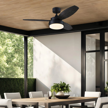 Westinghouse Lighting Alloy 42-Inch Indoor/Outdoor 3-Blade Matte Black Ceiling Fan, LED Light Fixture with Opal Frosted Glass