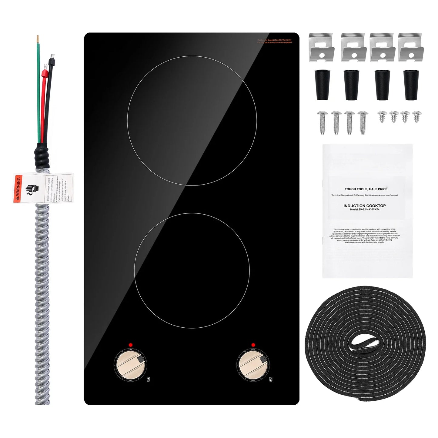 KFFKFF 2 Burner Built-in Electric Cooktop, 3500W Electric Ranges with 12 Heat Levels, Glass Top, Automatic Power-Off, Regulated by Knobs