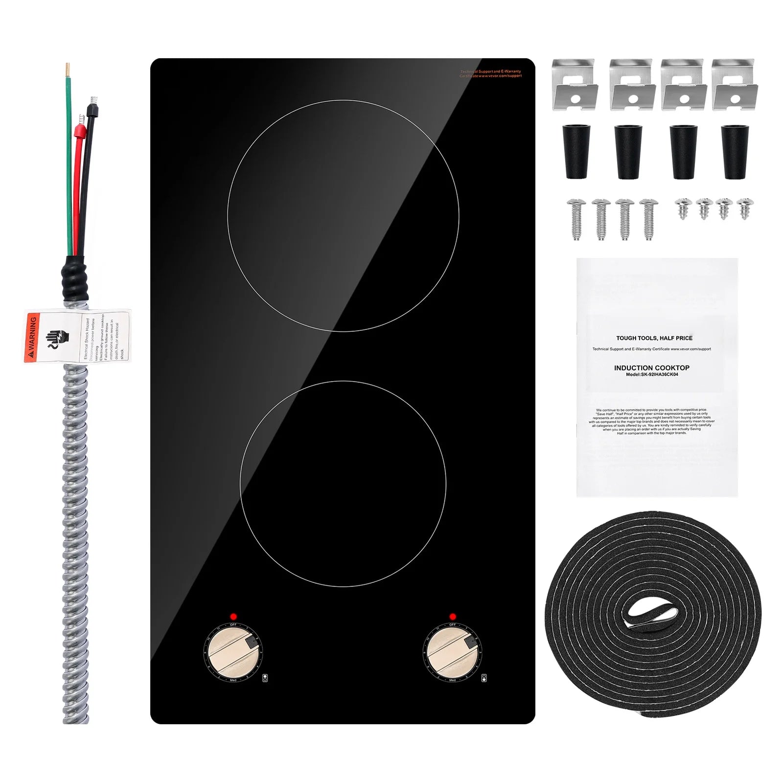 KFFKFF 2 Burner Built-in Electric Cooktop, 3500W Electric Ranges with 12 Heat Levels, Glass Top, Automatic Power-Off, Regulated by Knobs