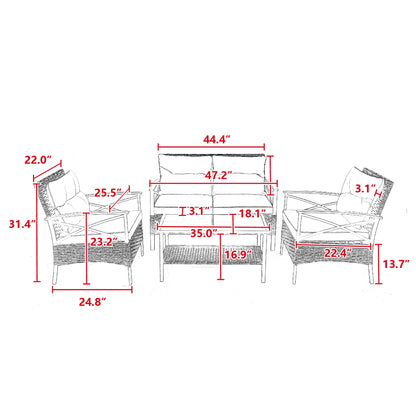 4-Piece Patio Conversation Sets, 2025 Upgrade All-Weather Wicker Patio Furniture Set w/Seat Cushions & Tempered Glass Coffee Table, Outdoor Patio Sets for Porch Poolside Backyard Garden, 705lbs