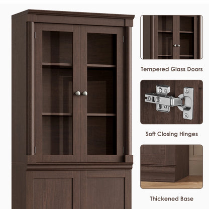 Homfa 71"H Bookcase with Glass Doors, 5 Tier Storage Bookshelf with Adjustable Shelf for Study Home Office,Reddish-Brown