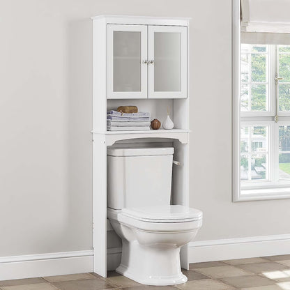 Spirich Over The Toilet Cabinet for Bathroom Storage, Above Toilet Storage Cabinet with Glass Doors, Over Toilet Storage Shelf Organizer, White