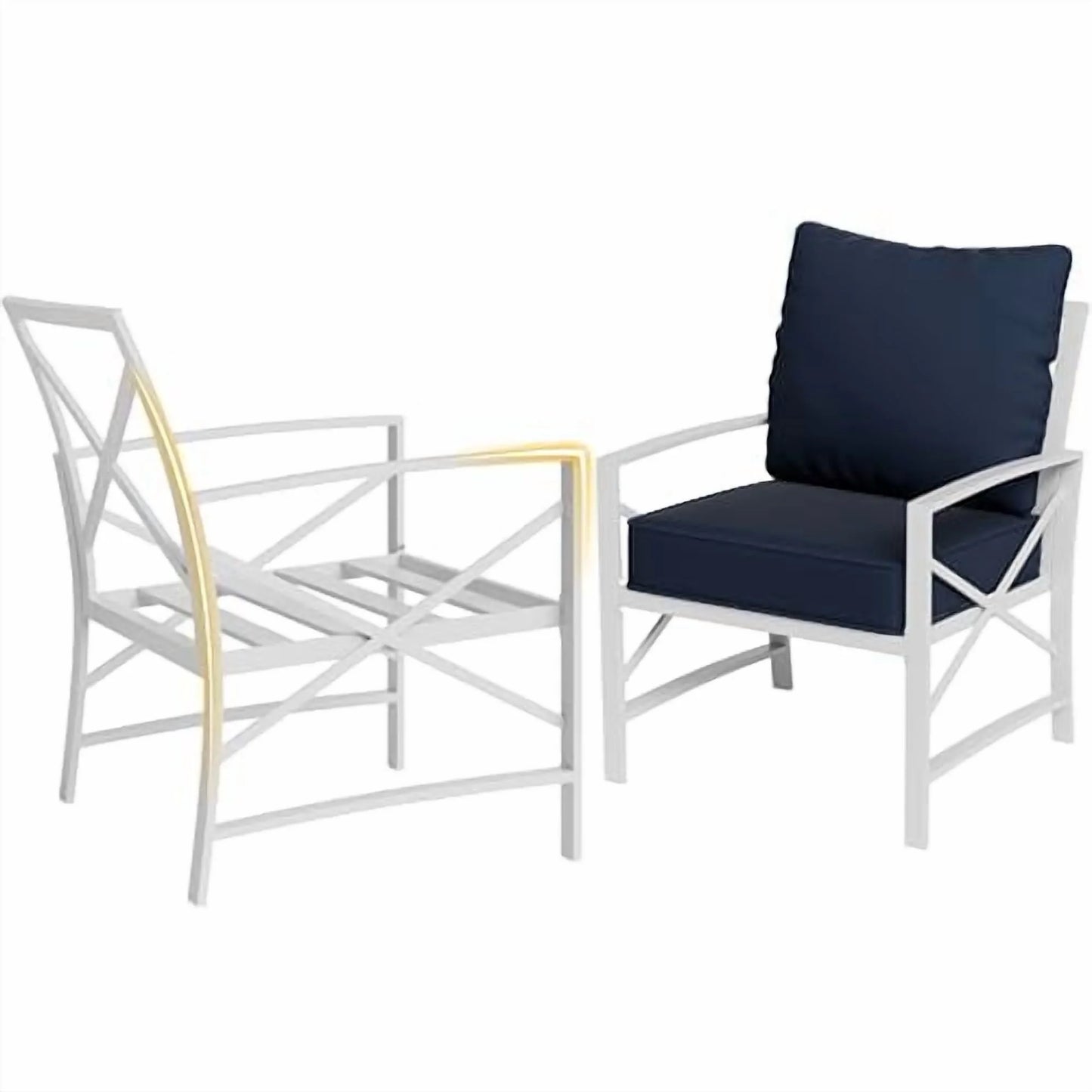 SUNLEI 3 Pcs Patio Outdoor Furniture Set, Porch Chairs Conversation Sets with Glass Coffee Table, Outside Metal Sofa Set for Garden, Balcony, Poolside, Backyard, Blue