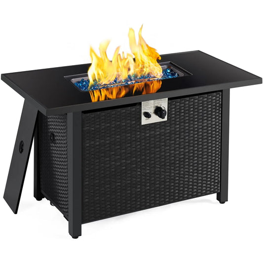Yaheetech 43'' Propane Fire Pit 50,000 BTU Outdoor Gas Fire Pit with Tempered Glass Tabletop, Black