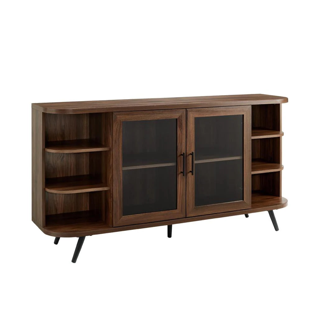 Walker Edison Modern Curved Edge Fluted Glass Door Sideboard Dark Walnut