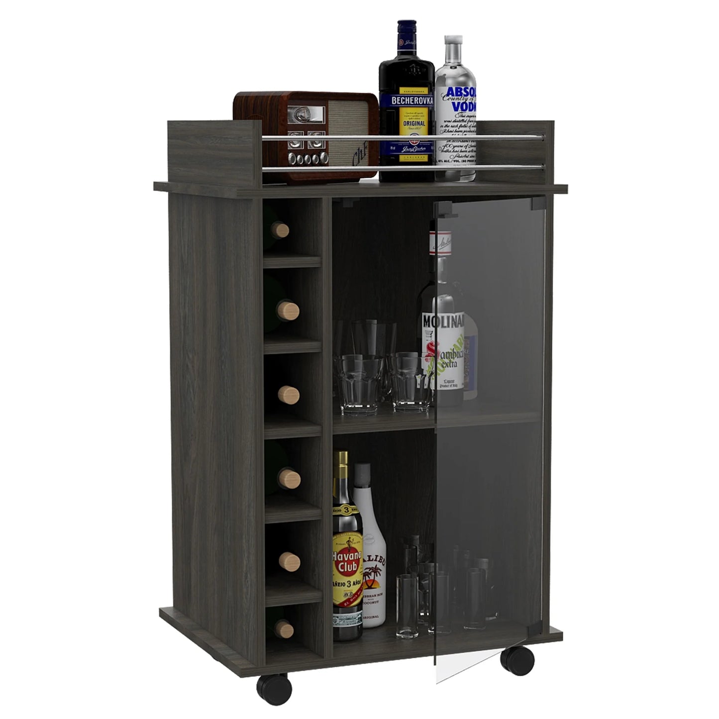 TUHOME Dukat Kitchen Bar Cart with Glass Door, Espresso