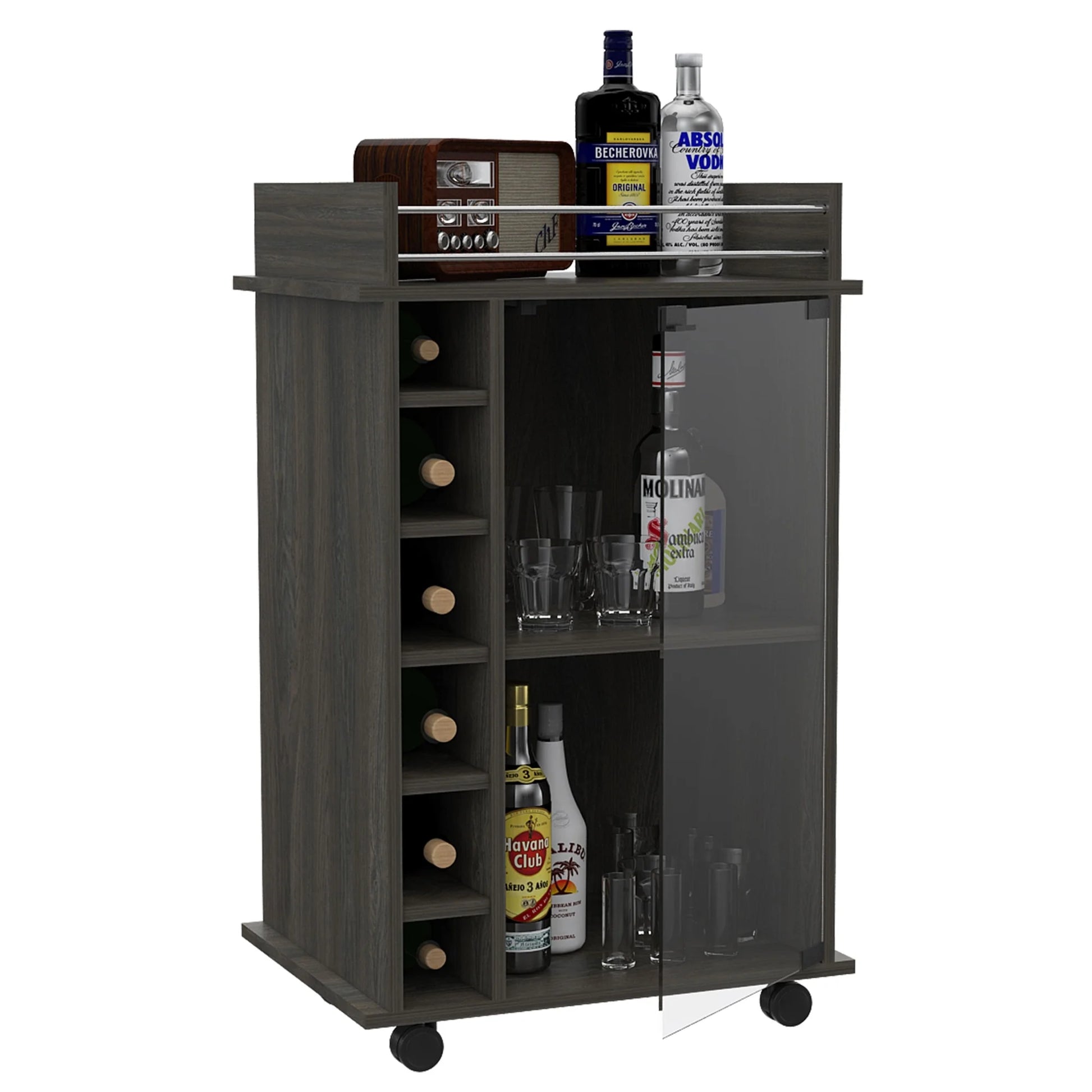 TUHOME Dukat Kitchen Bar Cart with Glass Door, Espresso