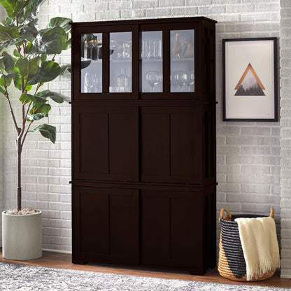 TMS 42°?Wide Contemporary Tempered Glass Sliding Door Stackable Dining Room Sideboard, Espresso Brown Finish