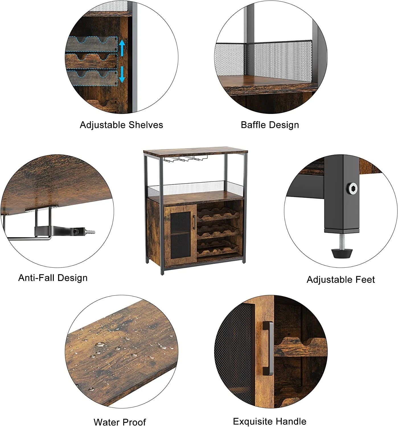 Yesfashion Wine Bar Cabinet with Glass Holder, ABS Rustic Brown