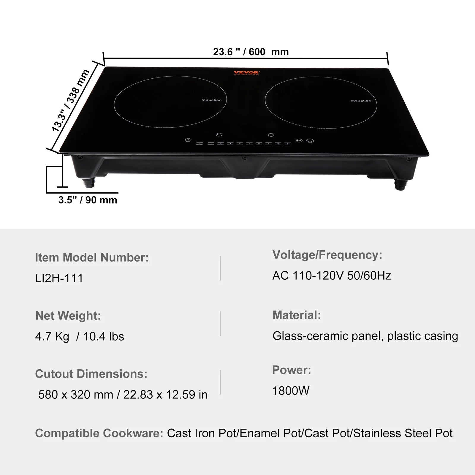 BENTISM 24 inch Electric Cooktop 2 Burners Ceramic Glass Stove Top Touch Control
