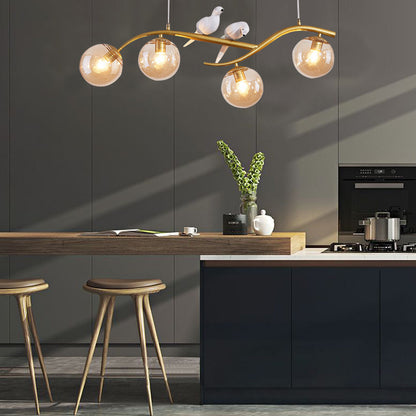 Miumaeov 4-Light Chandelier 2-Birds Modern Ceiling Pendant Light with Gold Glass Ball for Bedroom Living Room Kitchen Dining Room