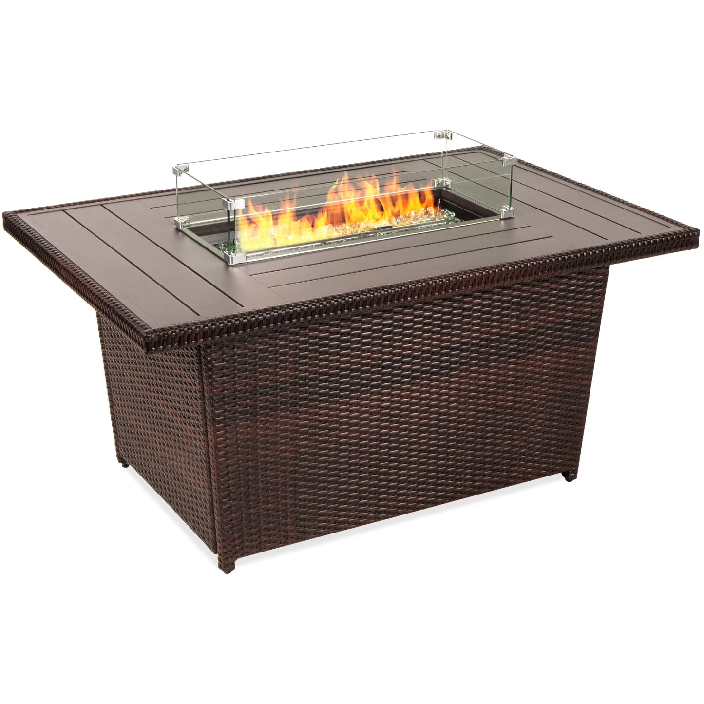 Best Choice Products 52in Wicker Propane Gas Fire Pit Table 50,000 BTU w/Glass Wind Guard, Tank Holder, Cover - Gray