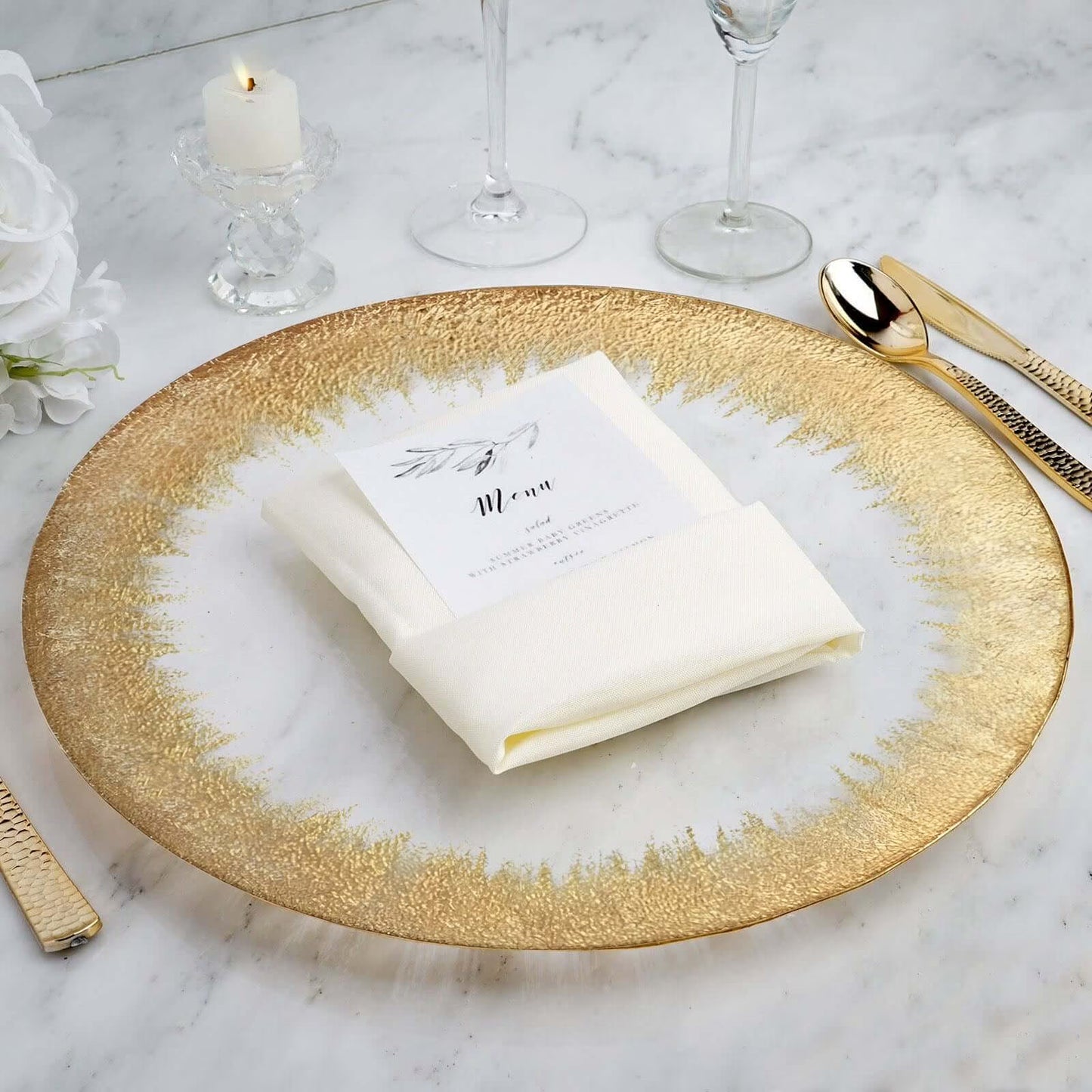 Efavormart 8 Pack - 13" Gold Glass Charger Plates Reusable Rim Charger Plates Spray Design Plates - Perfect for Wedding , Party Decorations, Banquet, Upscale Occasions, Birthday Celebrations
