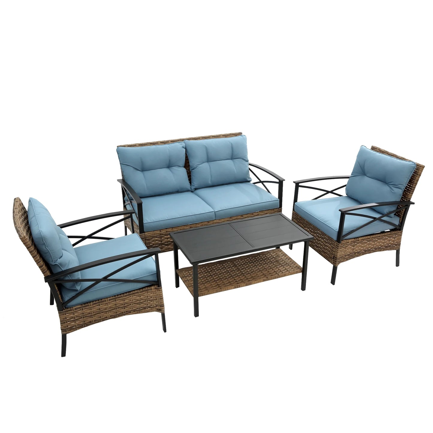4-Piece Patio Conversation Sets, 2025 Upgrade All-Weather Wicker Patio Furniture Set w/Seat Cushions & Tempered Glass Coffee Table, Outdoor Patio Sets for Porch Poolside Backyard Garden, 705lbs