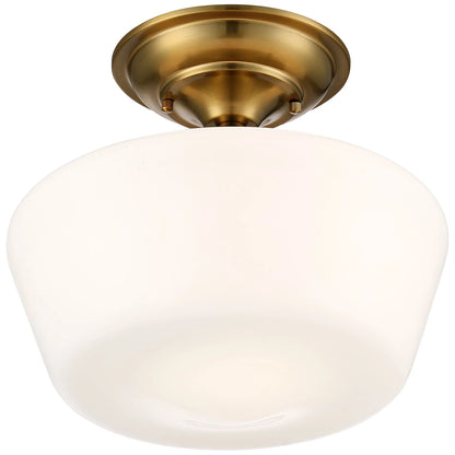 Regency Hill Rustic Farmhouse Ceiling Light Semi Flush Mount Fixture 12" Wide Soft Gold Opal White Glass for Bedroom Kitchen Living Room Hallway House