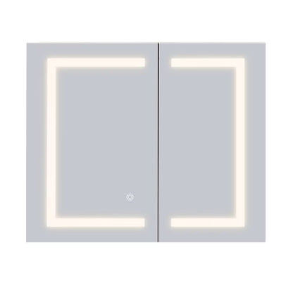 Hemnes 32" Frameless Silver Glass LED Lighted Bathroom Medicine Cabinet