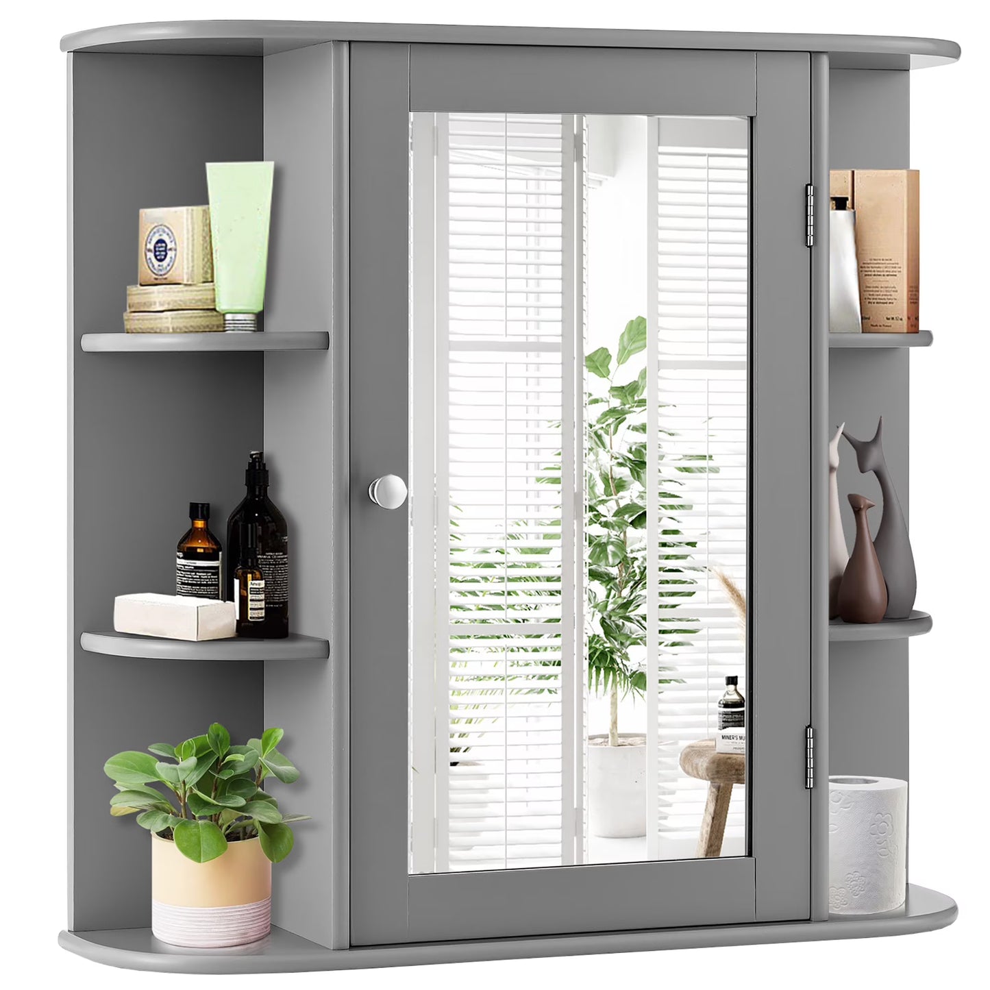 Costway, White, Medium Density Fiberboard, Multipurpose Mount Wall Surface Cabinet Mirror Glass, 26.00 x 6.50 x 23.50 Inches