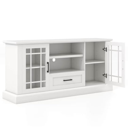 TV Stand for TVs up to 70 with Glass Doors Cubbies and Drawer