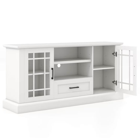 TV Stand for TVs up to 70 with Glass Doors Cubbies and Drawer