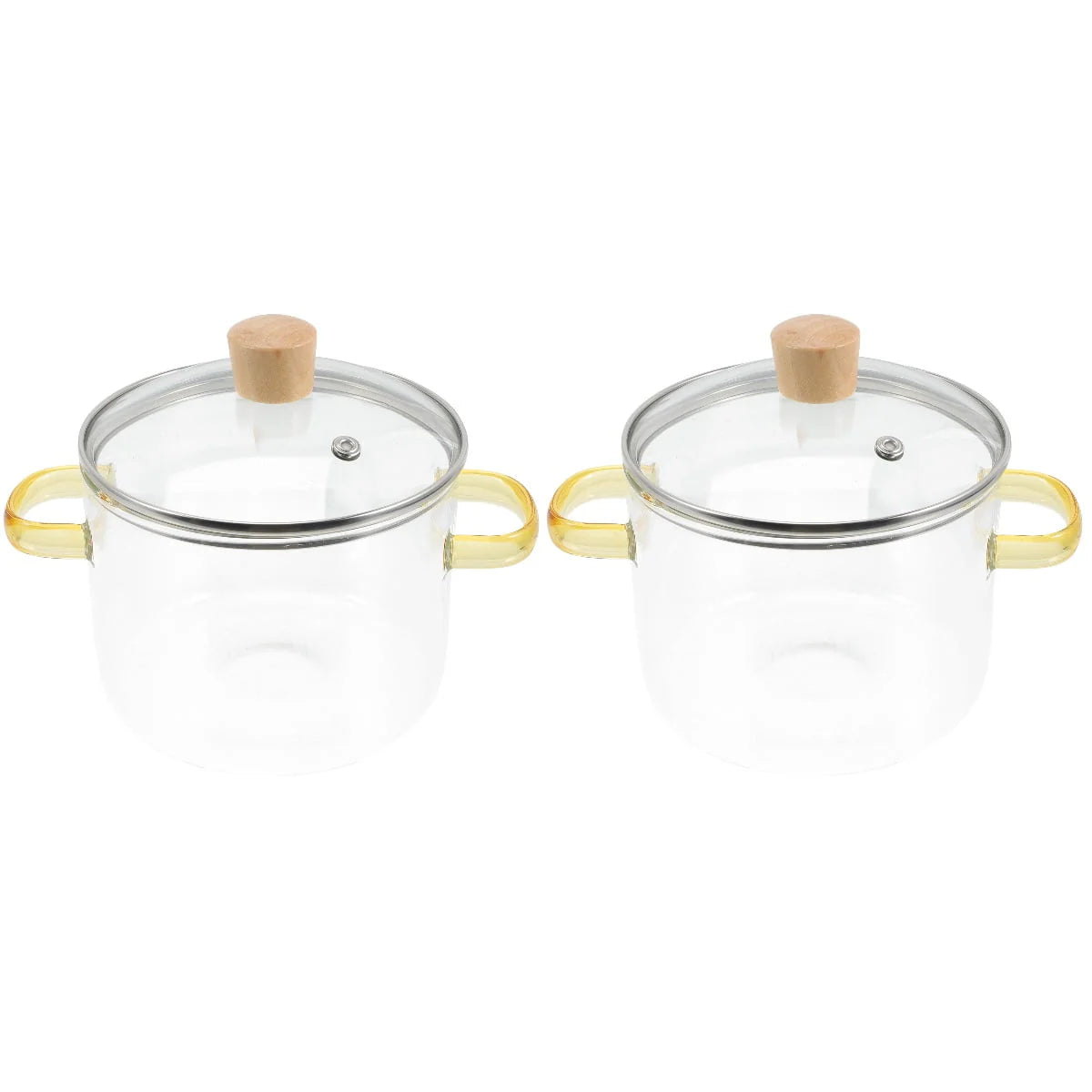 Homemaxs 2pcs Clear Glass Stockpot with Lid and Double Ear Noodle Cooking Pot Ramen Pot Glass Cookware