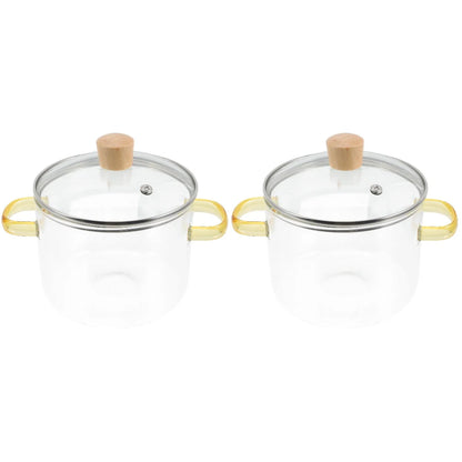 Homemaxs 2pcs Clear Glass Stockpot with Lid and Double Ear Noodle Cooking Pot Ramen Pot Glass Cookware