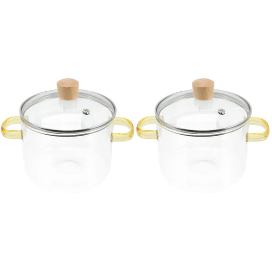 Homemaxs 2pcs Clear Glass Stockpot with Lid and Double Ear Noodle Cooking Pot Ramen Pot Glass Cookware