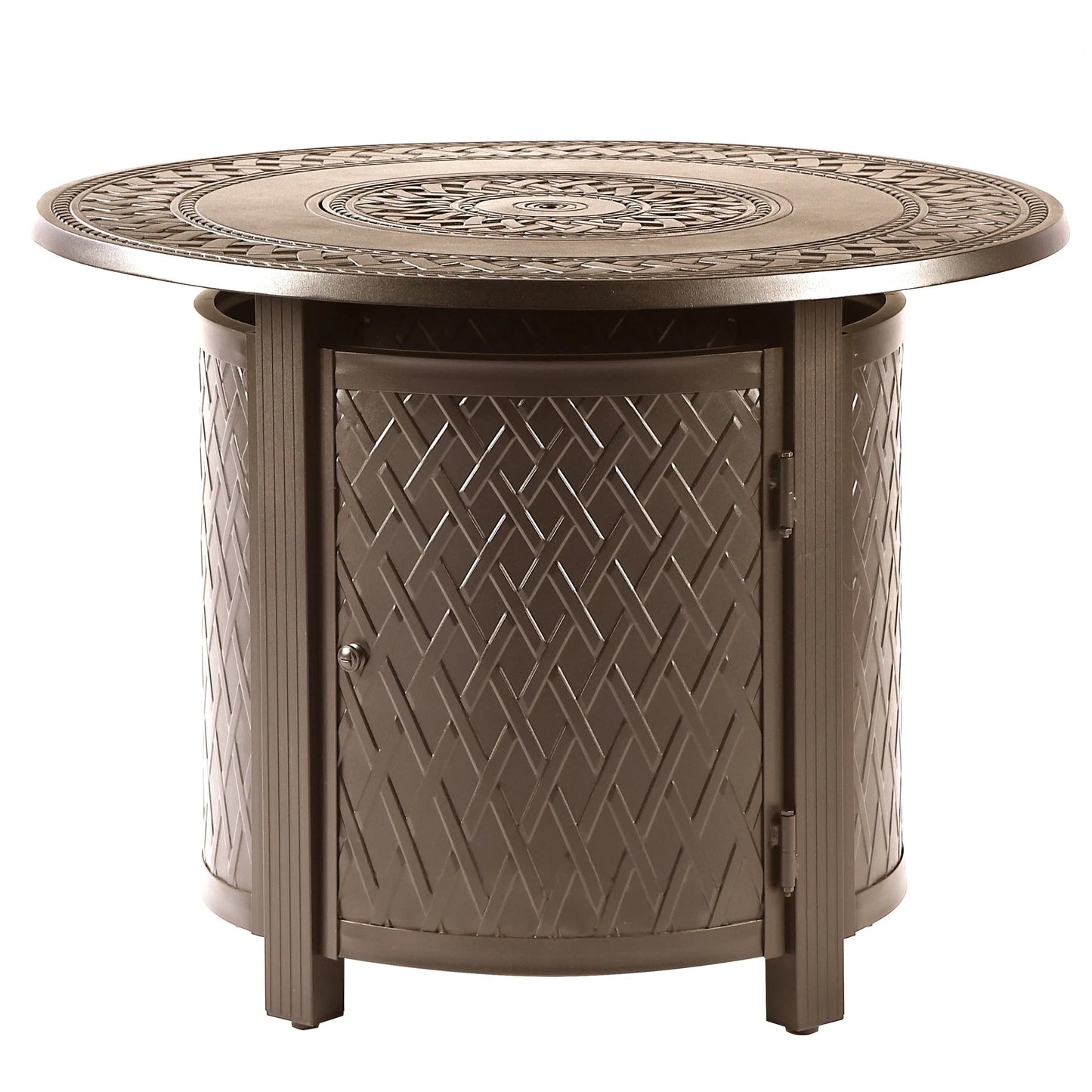 Oakland Living Round 34 in. x 34 in. Aluminum Propane Fire Pit Table with Glass Beads, Two Covers, Lid, 37,000 BTUs - N/A Antique Copper Copper