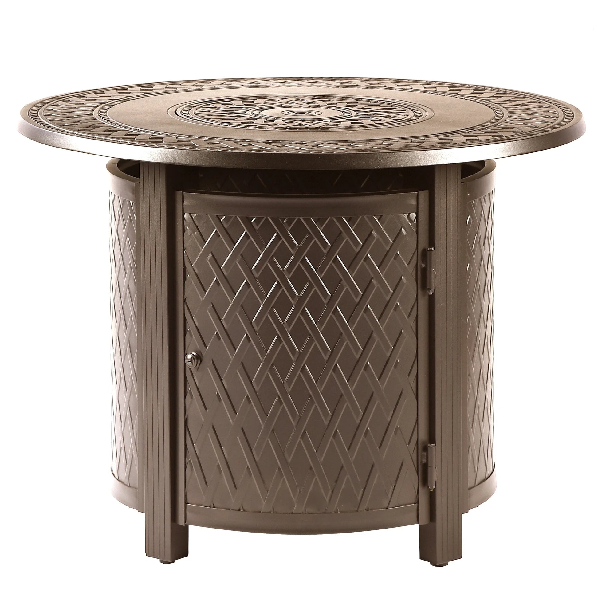 Oakland Living Round 34 in. x 34 in. Aluminum Propane Fire Pit Table with Glass Beads, Two Covers, Lid, 37,000 BTUs - N/A Antique Copper Copper