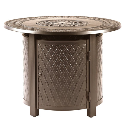 Oakland Living Round 34 in. x 34 in. Aluminum Propane Fire Pit Table with Glass Beads, Two Covers, Lid, 37,000 BTUs - N/A Antique Copper Copper