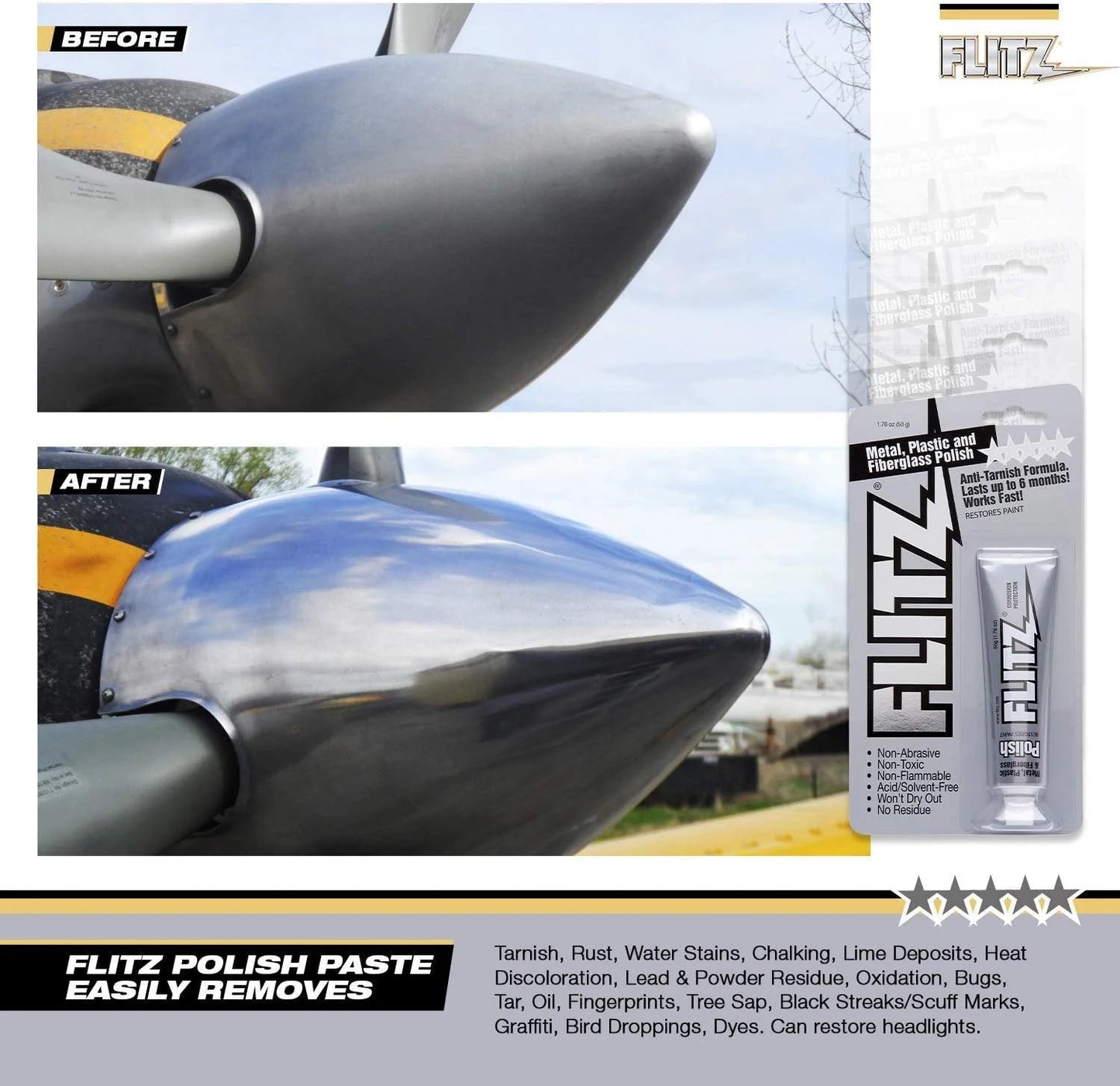 Flitz Multi-Purpose Polish and Cleaner Paste for Metal, Plastic, Fiberglass, Aluminum, Jewelry, Sterling Silver: Great for Headlight Restoration + Rust Remover, Made in the USA