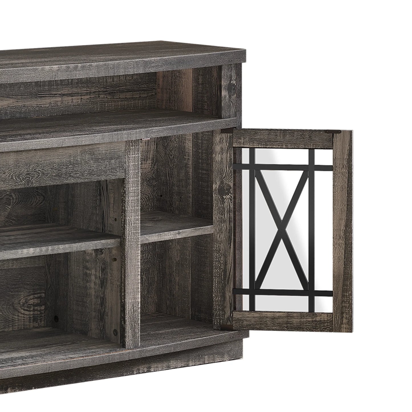Dextrus TV Stand with LED Lights for TVs up to 70", Entertainment Center Media Console Cabinet with Glass Door, Rustic Gray