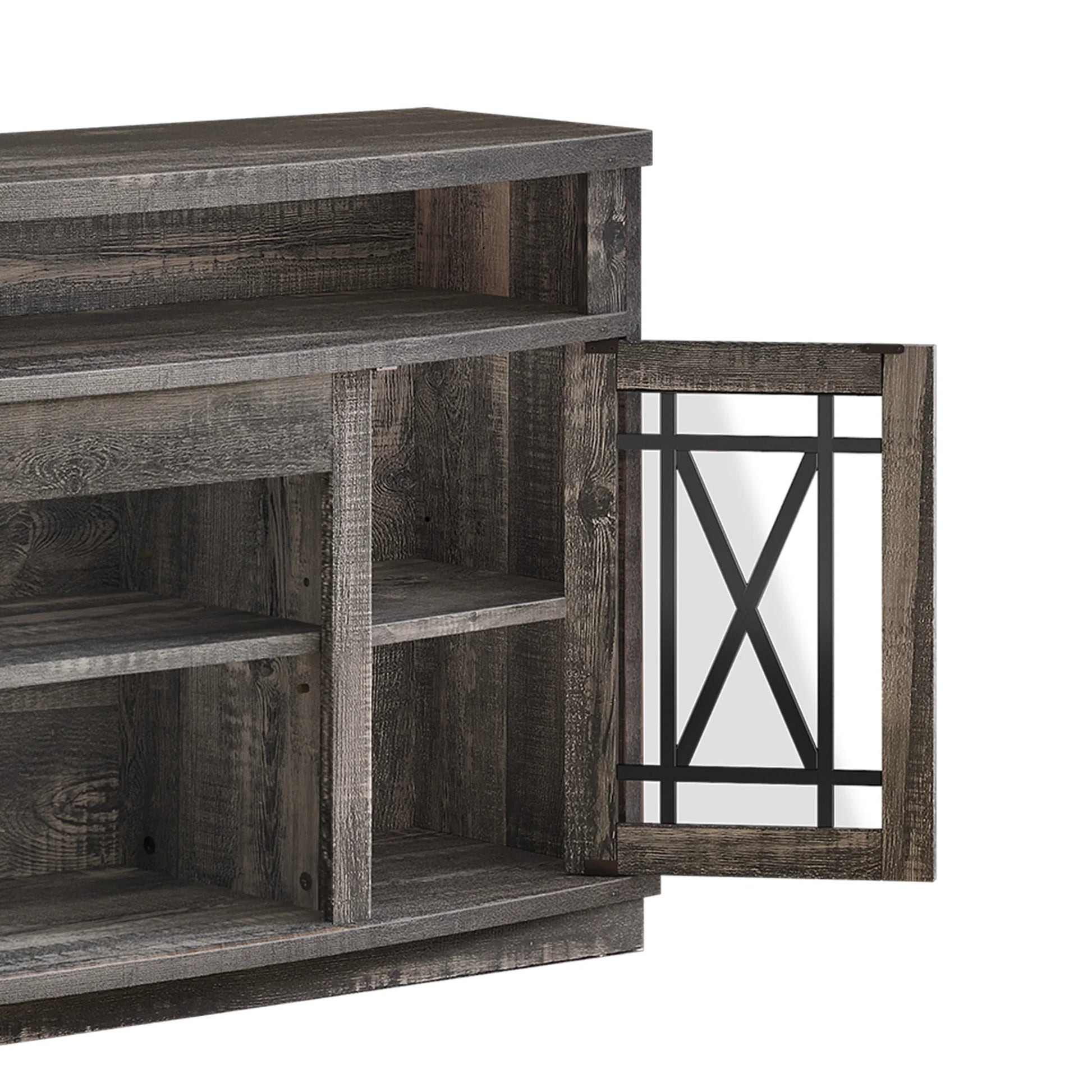 Dextrus TV Stand with LED Lights for TVs up to 70", Entertainment Center Media Console Cabinet with Glass Door, Rustic Gray