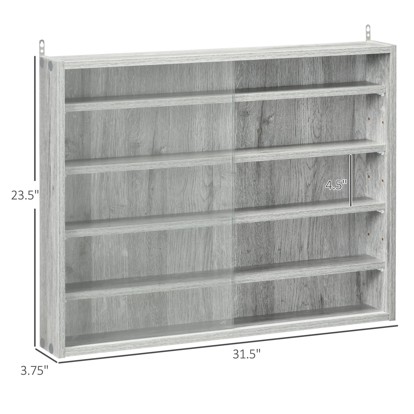 DUOSONG 5-Tier Display Cabinet, Glass Display Case With 2 Doors And Adjustable Shelves, Wall-Mounted, Grey Gray Glass Furniture Primary Living Space Cabinets