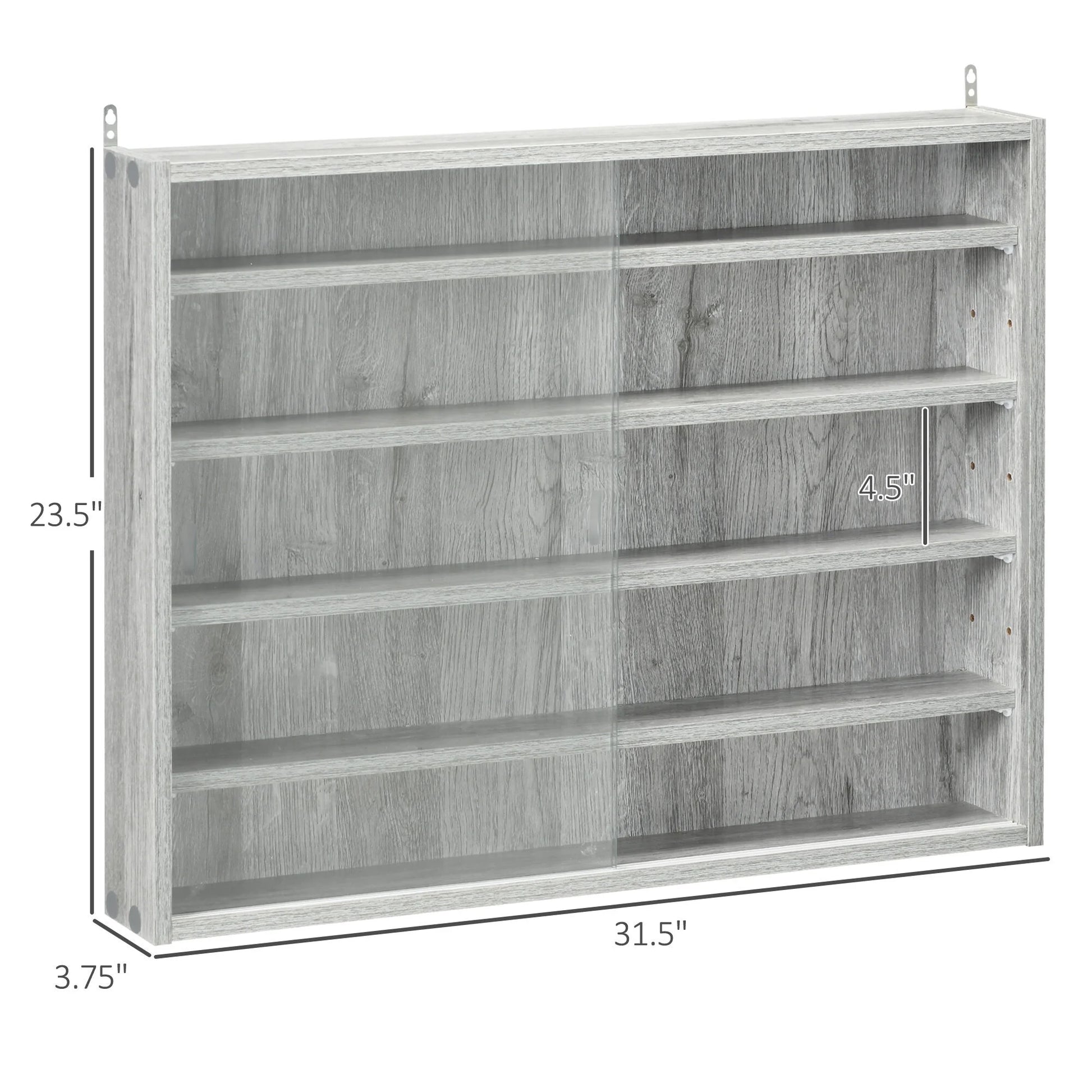 DUOSONG 5-Tier Display Cabinet, Glass Display Case With 2 Doors And Adjustable Shelves, Wall-Mounted, Grey Gray Glass Furniture Primary Living Space Cabinets