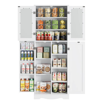 Homfa Kitchen Food Pantry Cabinet, 63.5'' Tall Storage Cabinet with Frosted Glass Doors and Adjustable Shelves, White