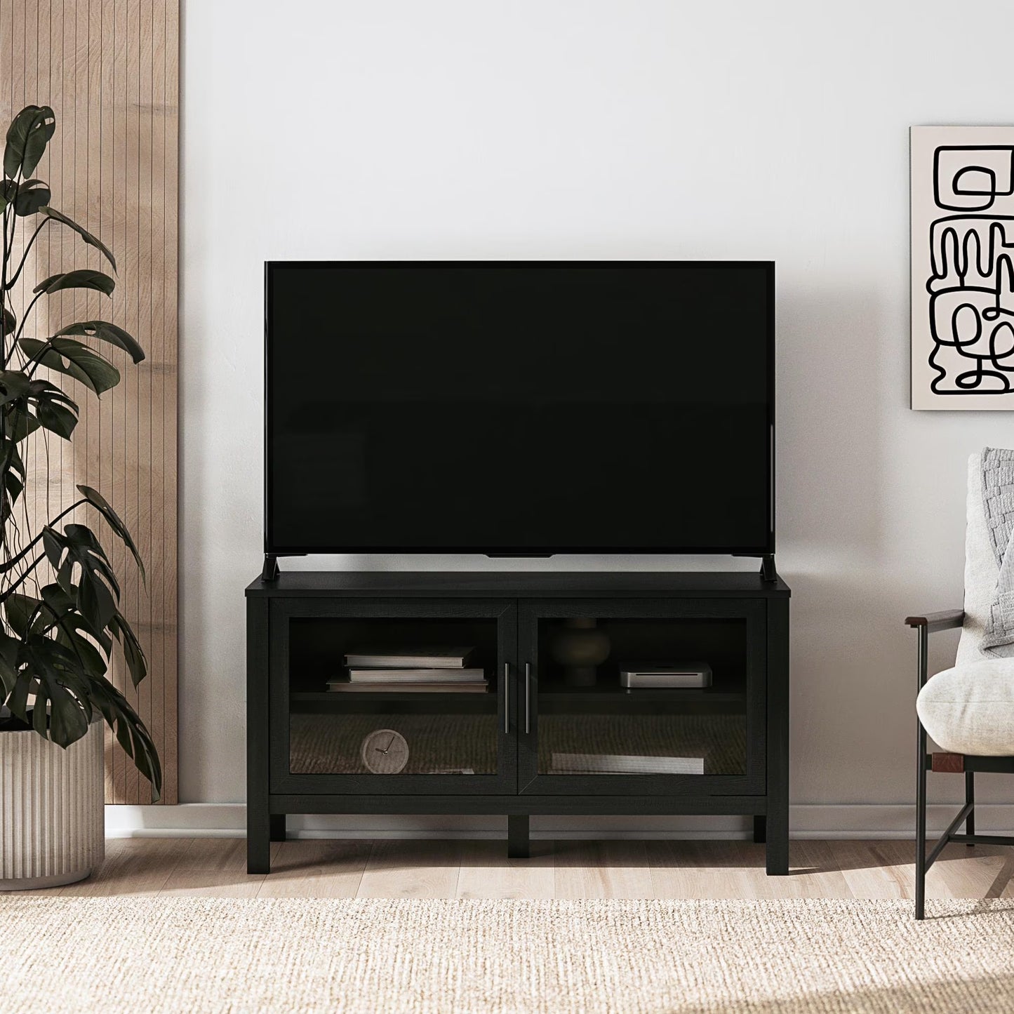Mainstays Glass Door TV Stand for TVs up to 55", Spring Pine