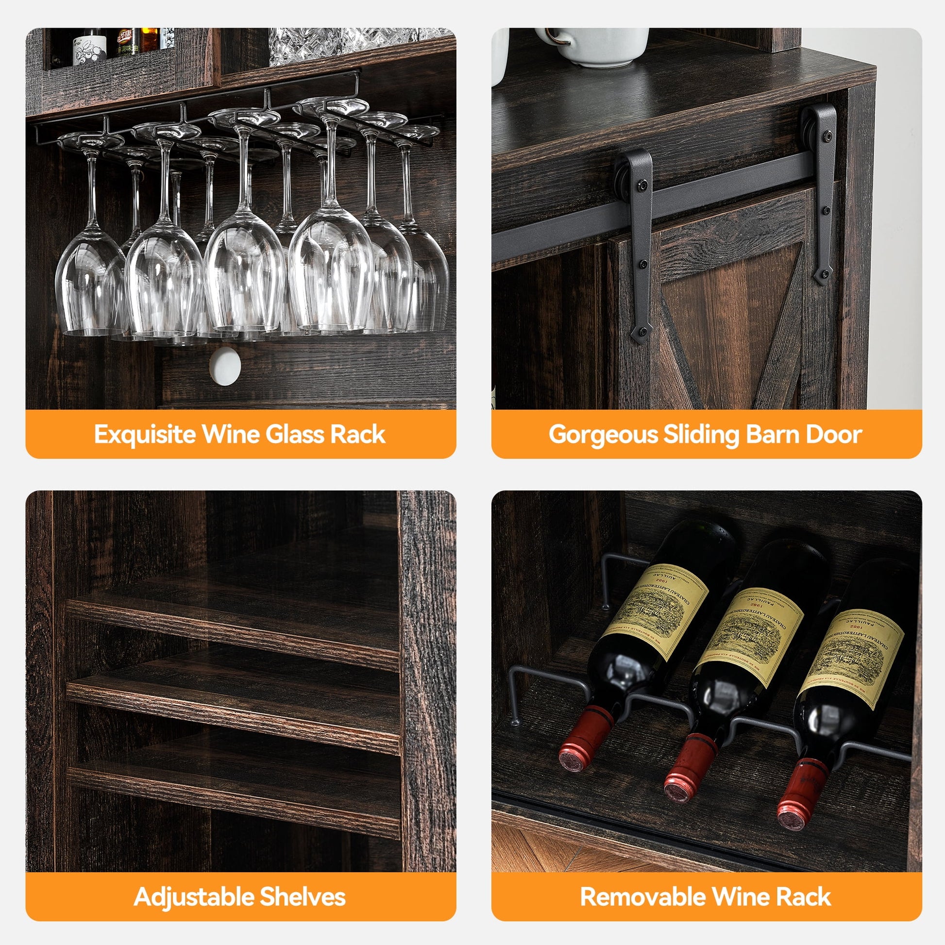 Faitaliicy Tall Farmhouse Bar Cabinet With Sliding Barn Door Rustic Buffet Cabinet Large Kitchen Buffet Liquor Cabinet With Wine And Glasses Rack Coffee Bar Sideboard Table For Kitchen Dining Room