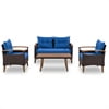 5 Piece Patio Furniture Sets, Outdoor Conversation Sets with Glass Coffee Table, Wicker Rattan Sectional Sofa Couch with Storage Bench, Ottomans & Cushions for Garden, Pool, Backyard, Gray