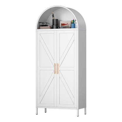 SUPEER Metal Arched Storage Display Cabinet with Glass Doors and Adjustable Shelves, Lockable Cabinet, Assembly Required, Black