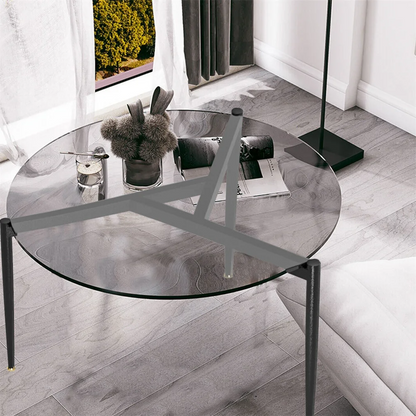 Wisfor Round Tempered Glass Table Coffee Table Steel Novelty Legs for Bedroom Living Room, Gray